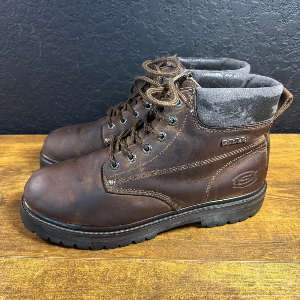 Skechers Cascades 6606 Brown Leather Work Boots Mens Size 13 US EUR 47.5